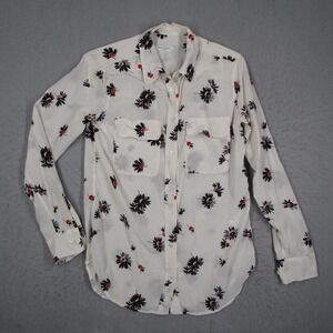 Equipment Femme Silk Floral Daisy Print Button Down Shirt White XS Q309-E231